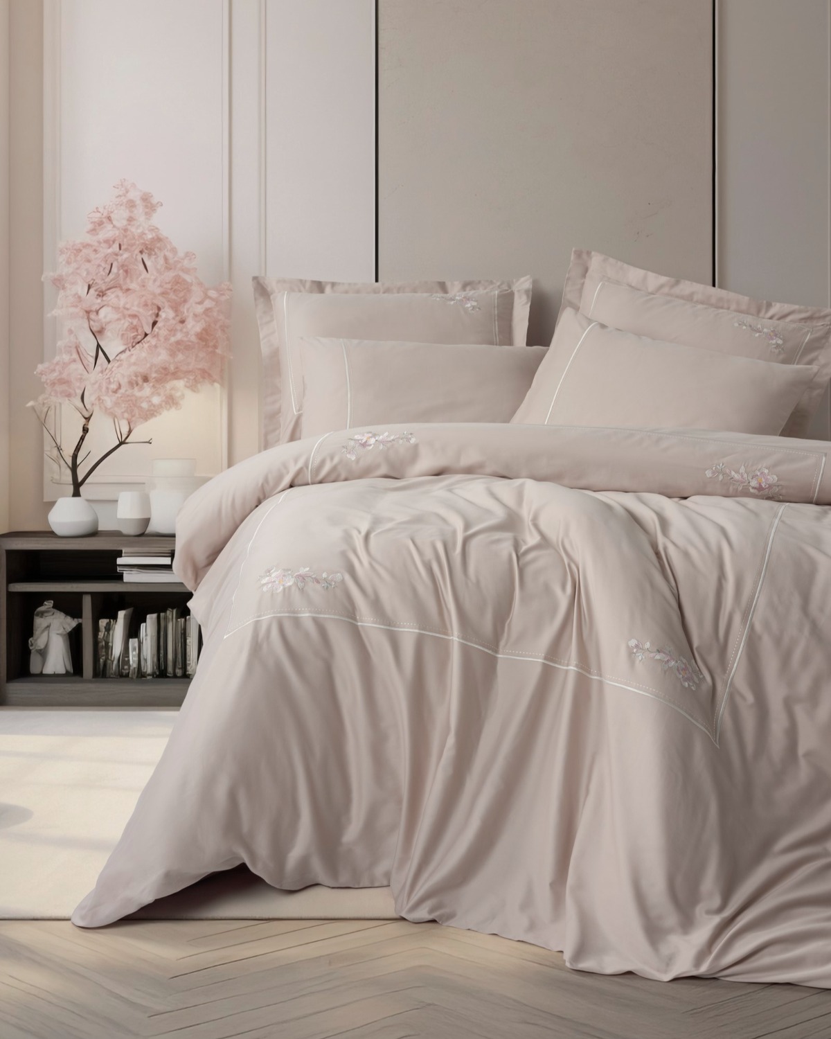 Cotton Box Nakışlı Saten Çift Kişilik Nevresim Takımı Alameda Lila