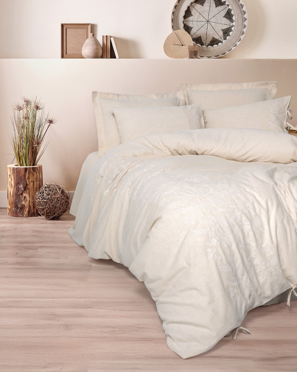 Cotton Box Cotton Keten Çift Kişilik Nevresim Takımı Kivora Bej