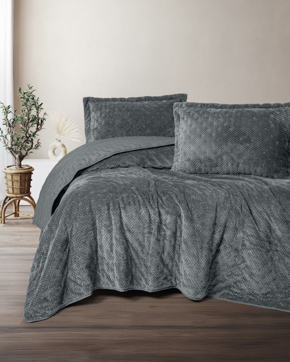 Cotton Box Softnest Tek Kişilik Yatak Örtüsü Boleta Koyu Gri