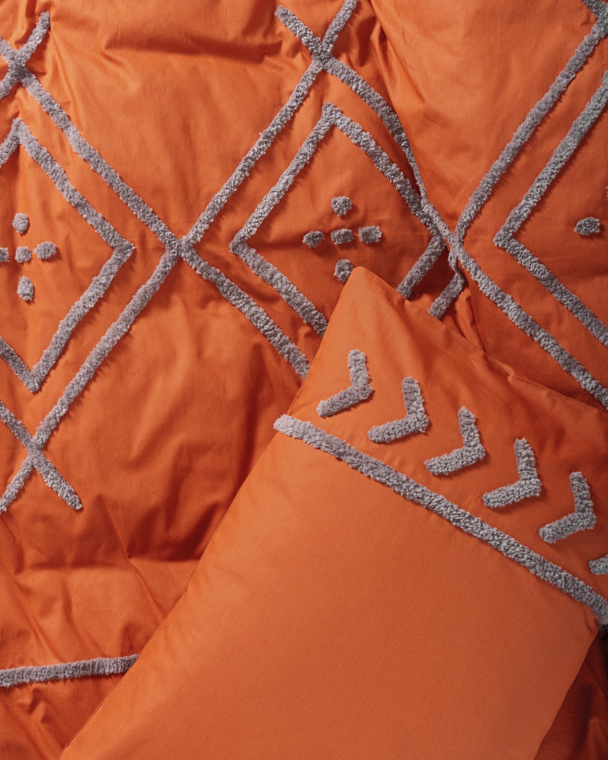 Cotton Box Puff Nakışlı Çift Kişilik Nevresim Takımı Liya Kiremit-Bej