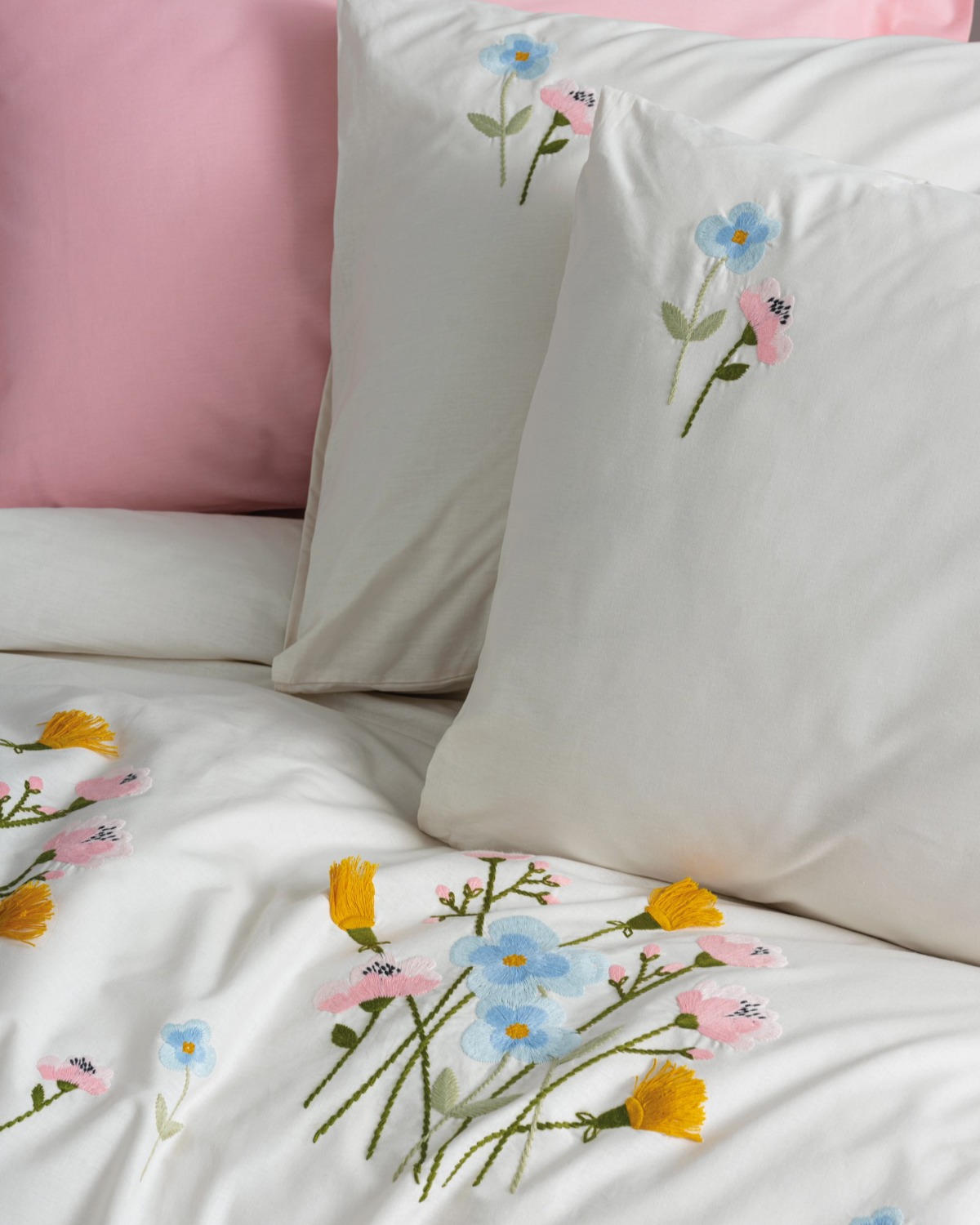 Cotton Box Nakışlı Ranforce Çift Kişilik Nevresim Takımı Delbin Pembe