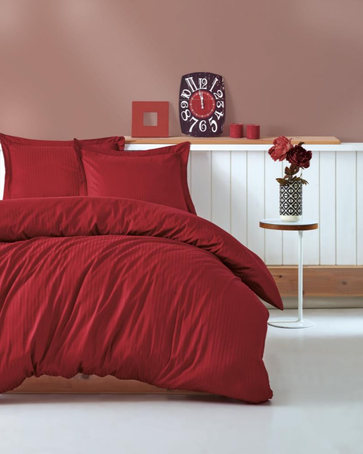 Cotton Box Elegant Stripe Saten Çift Kişilik Nevresim Takımı Bordo