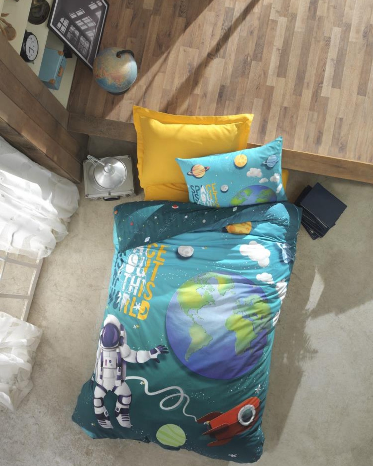 Cotton Box Junior Tek Kişilik Nevresim Takımı Little Astronaut Turkuaz