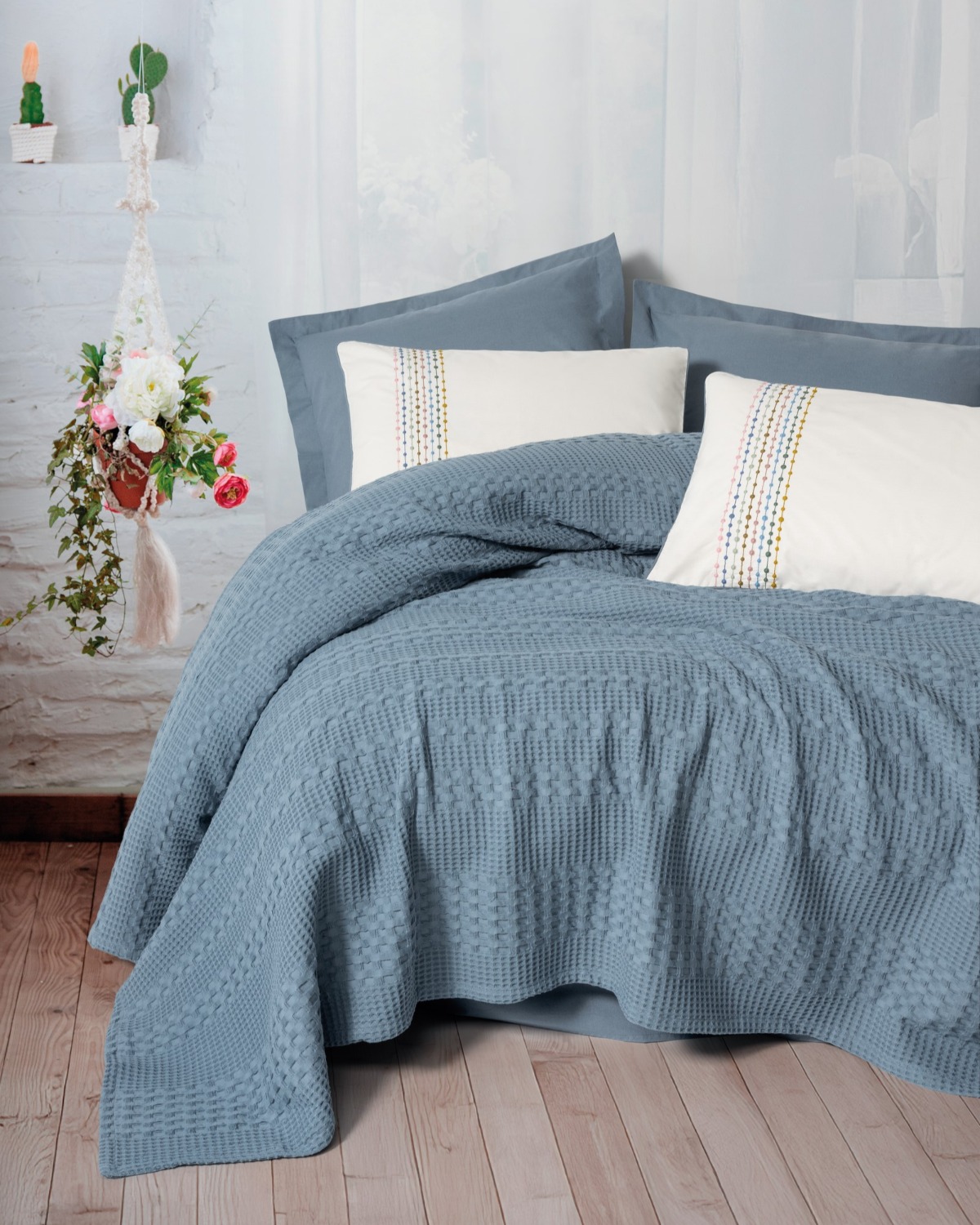 Cotton Box Aura Çift Kişilik Pike Takımı Pebble Indigo
