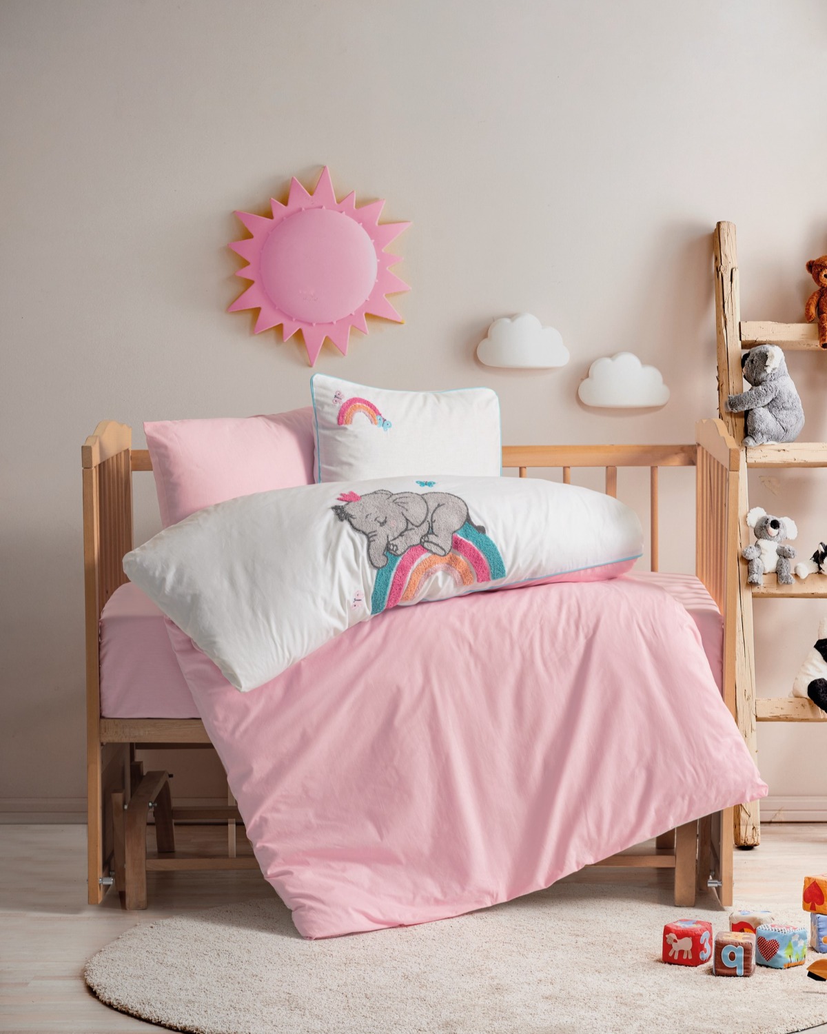 Cotton Box Punch Nakışlı Bebek Nevresim Takımı Lucky Pembe