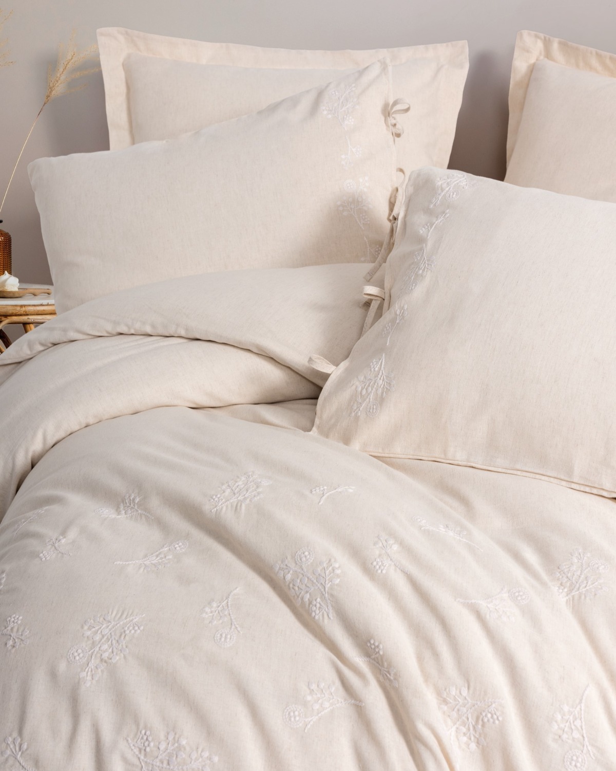 Cotton Box Cotton Keten Çift Kişilik Nevresim Takımı Esmira Bej