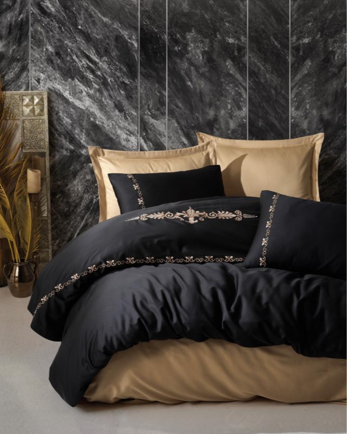 Cotton Box Nakışlı Saten Çift Kişilik Nevresim Takımı Gloria Gold