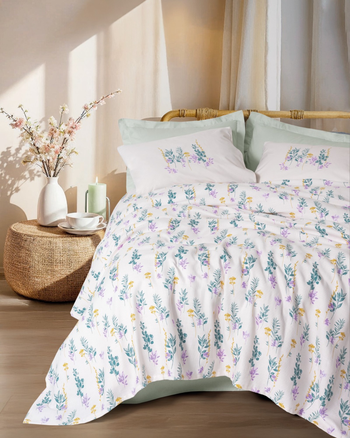 Cotton Box Estiva Tek Kişilik Pike Takımı Twig Mint