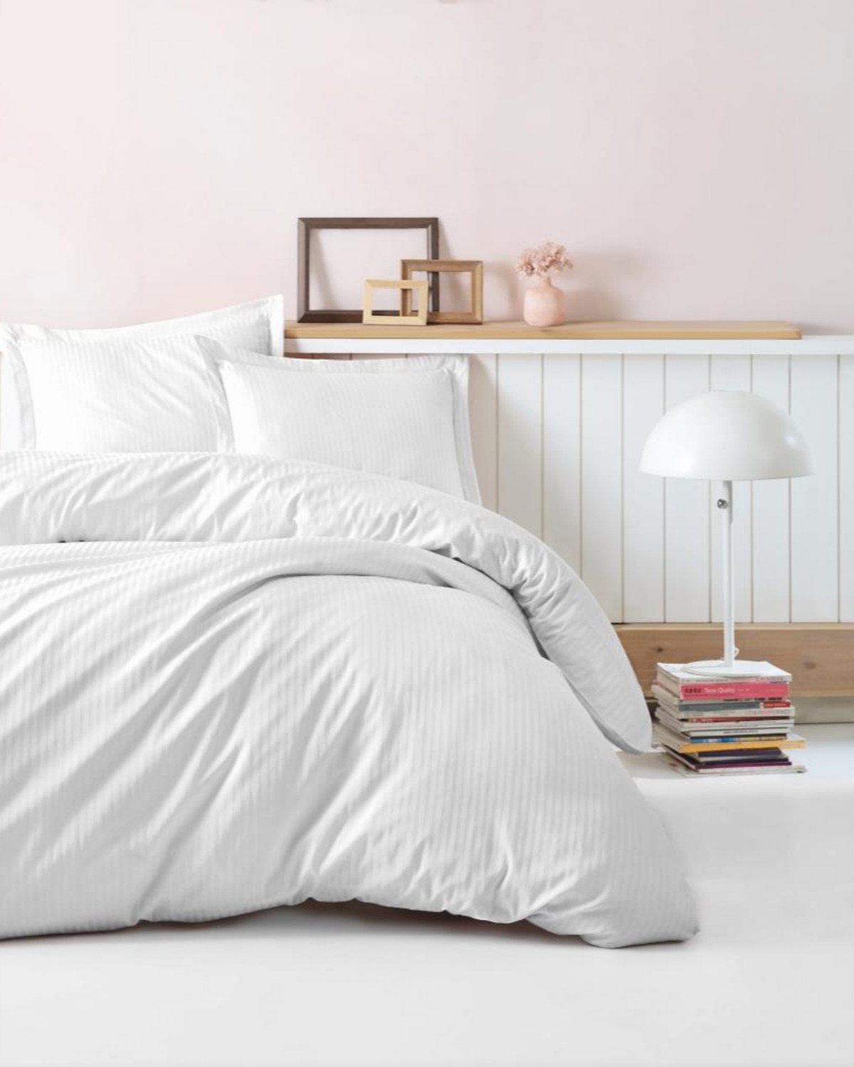 Cotton Box Elegant Stripe Saten Çift Kişilik Nevresim Takımı Beyaz