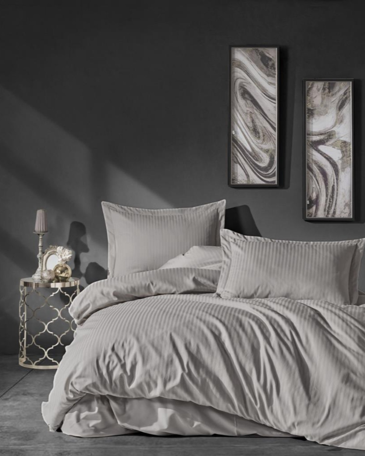 Cotton Box Elegant Stripe Saten Çift Kişilik Nevresim Takımı Bej