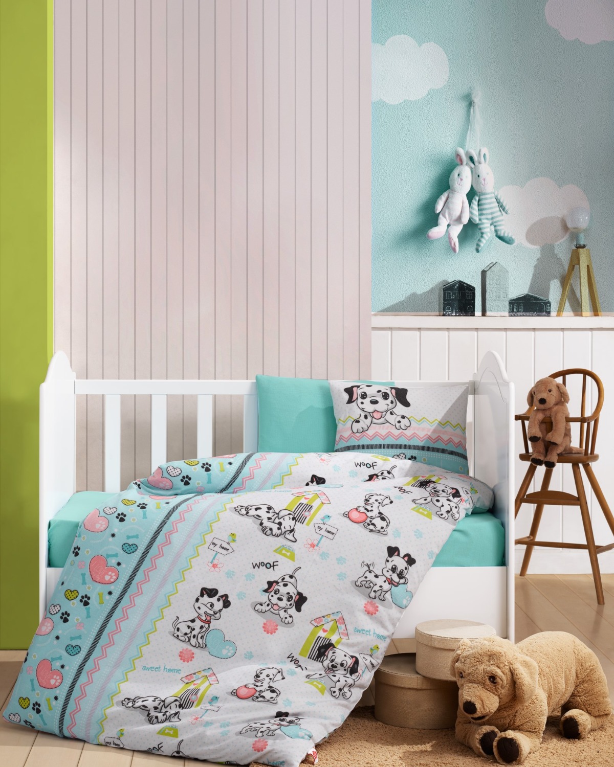 Cotton Box Flanel Bebek Nevresim Takımı Dalmaçyalı Mint