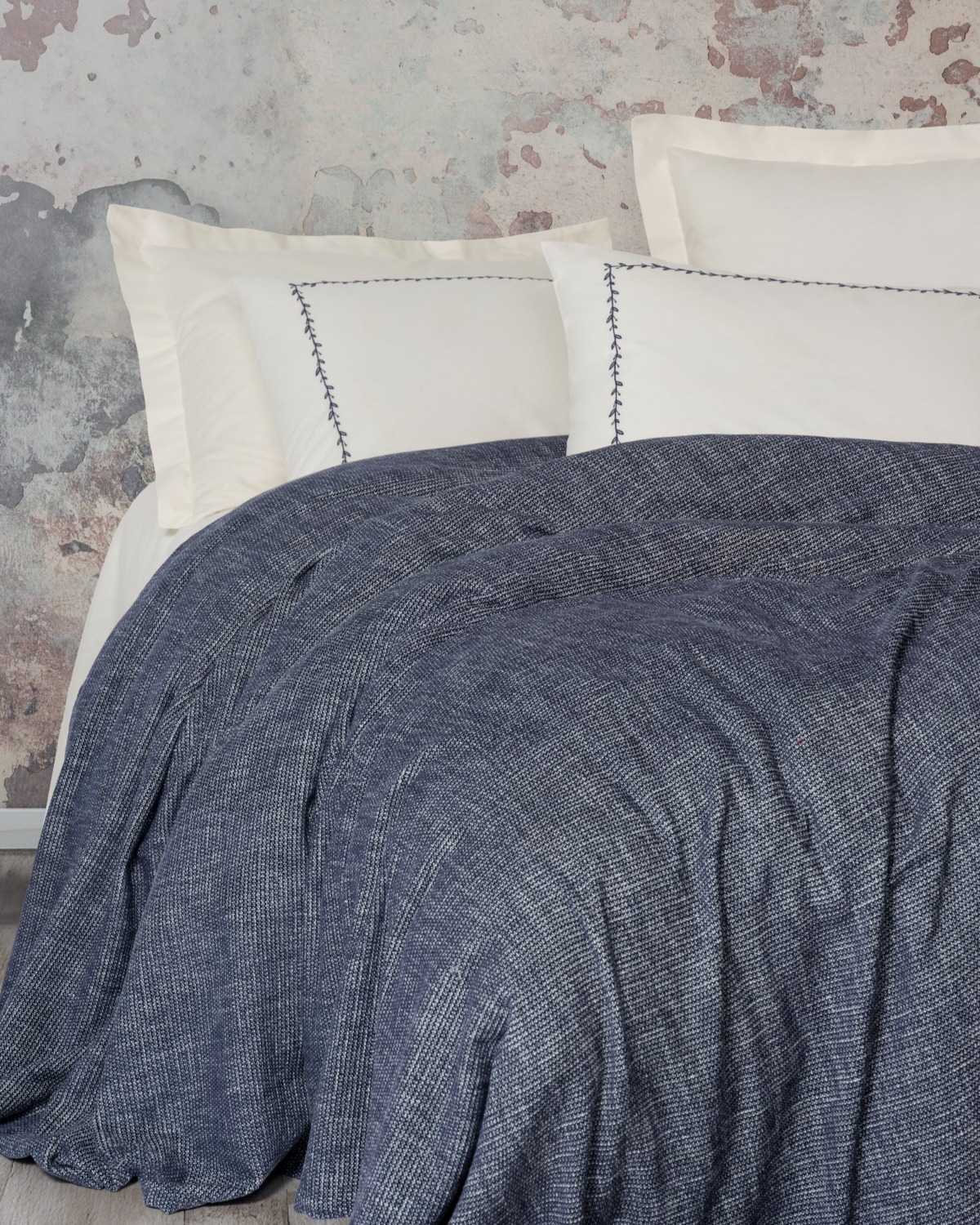 Cotton Box Embrova Şönil Çift Kişilik Yatak Örtüsü/Pike Takımı Loom Lacivert