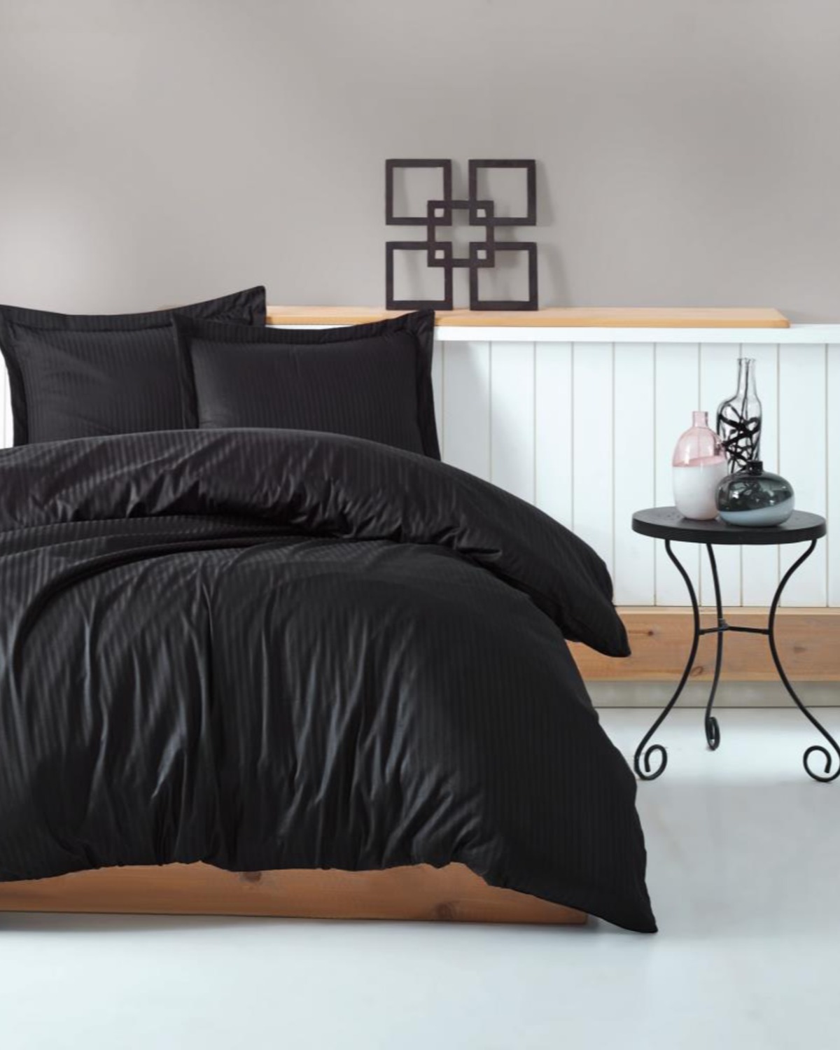Cotton Box Elegant Stripe Saten Çift Kişilik Nevresim Takımı Siyah