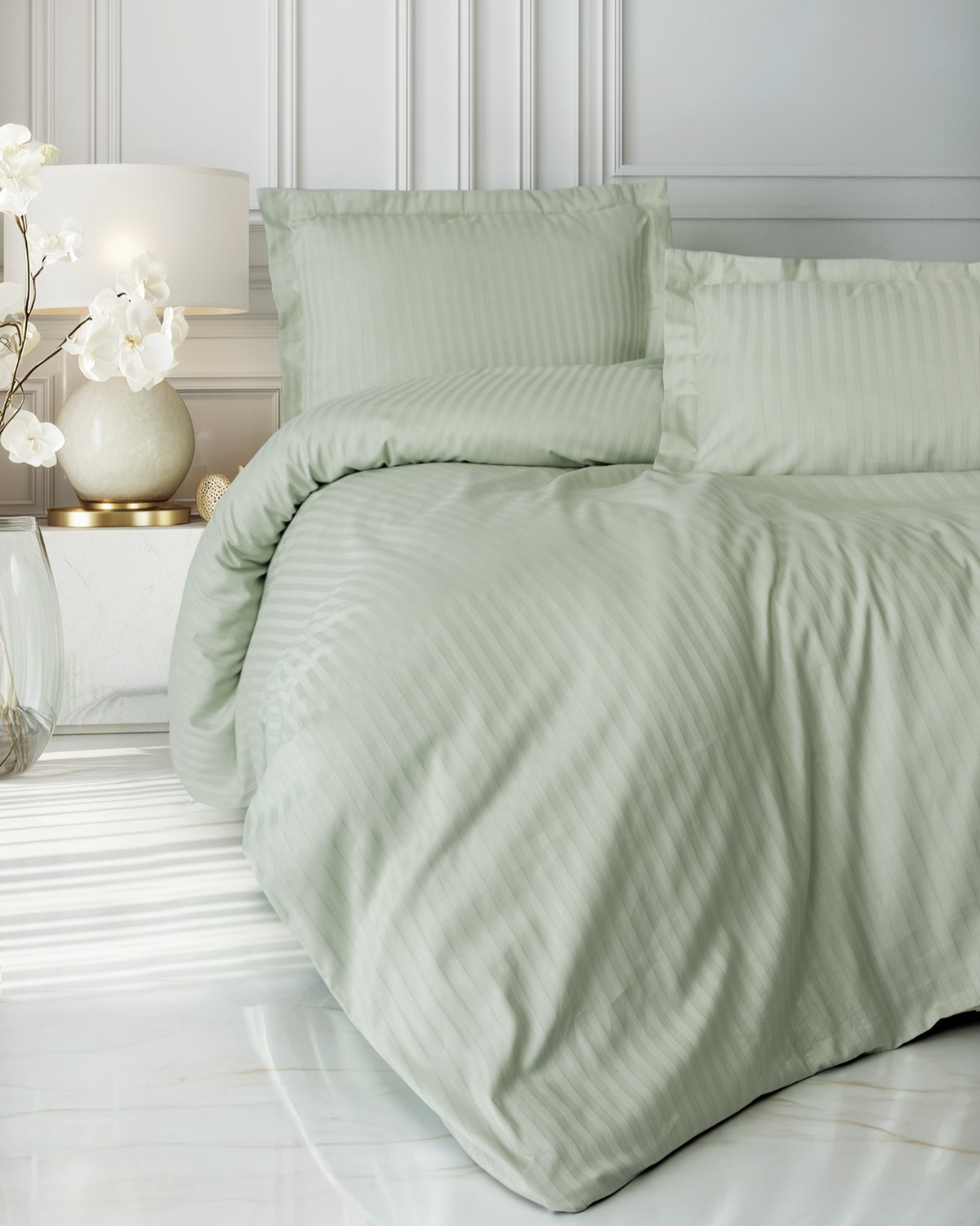 Cotton Box Elegant Stripe Saten Çift Kişilik Nevresim Takımı Adaçayı