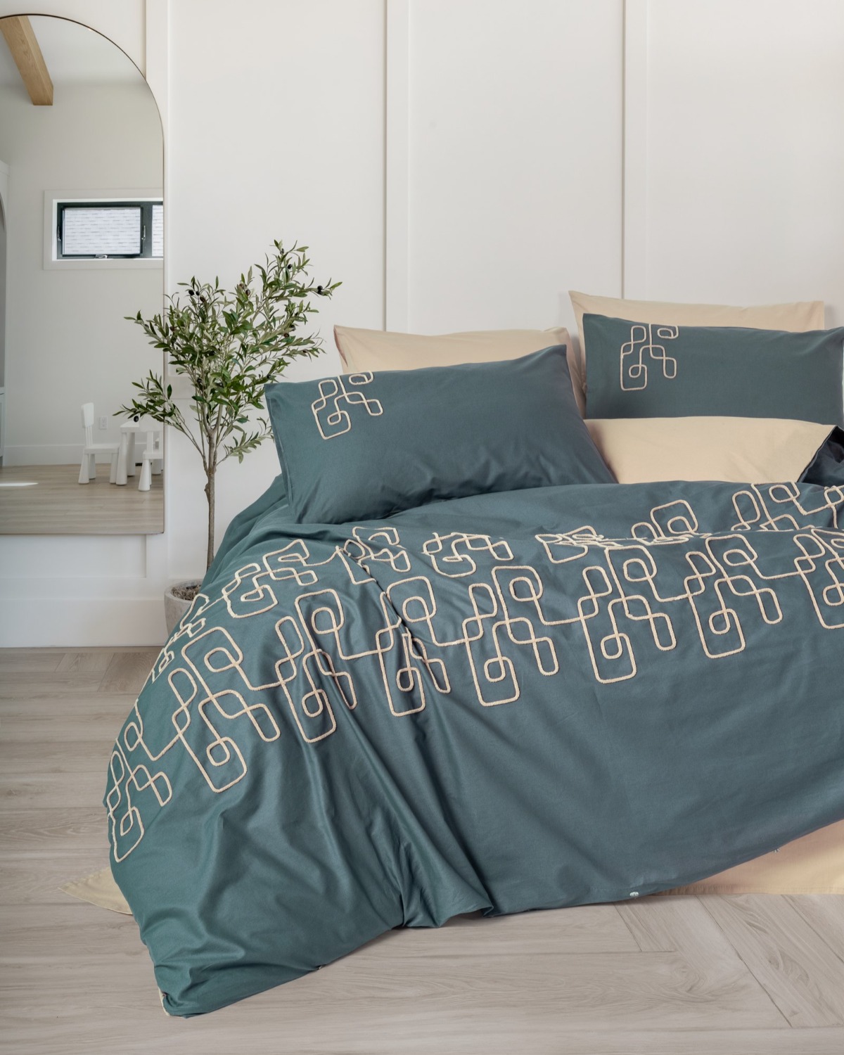 Cotton Box Nakışlı Ranforce Çift Kişilik Nevresim Takımı Kerja Bej