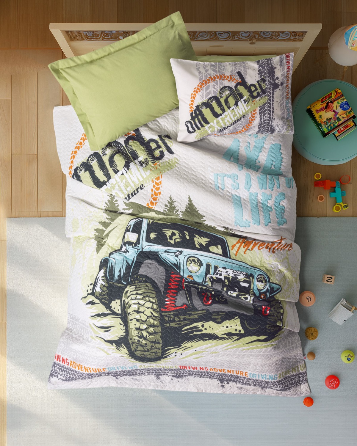 Cotton Box Junior Tek Kişilik Complete Set Adventure Yeşil