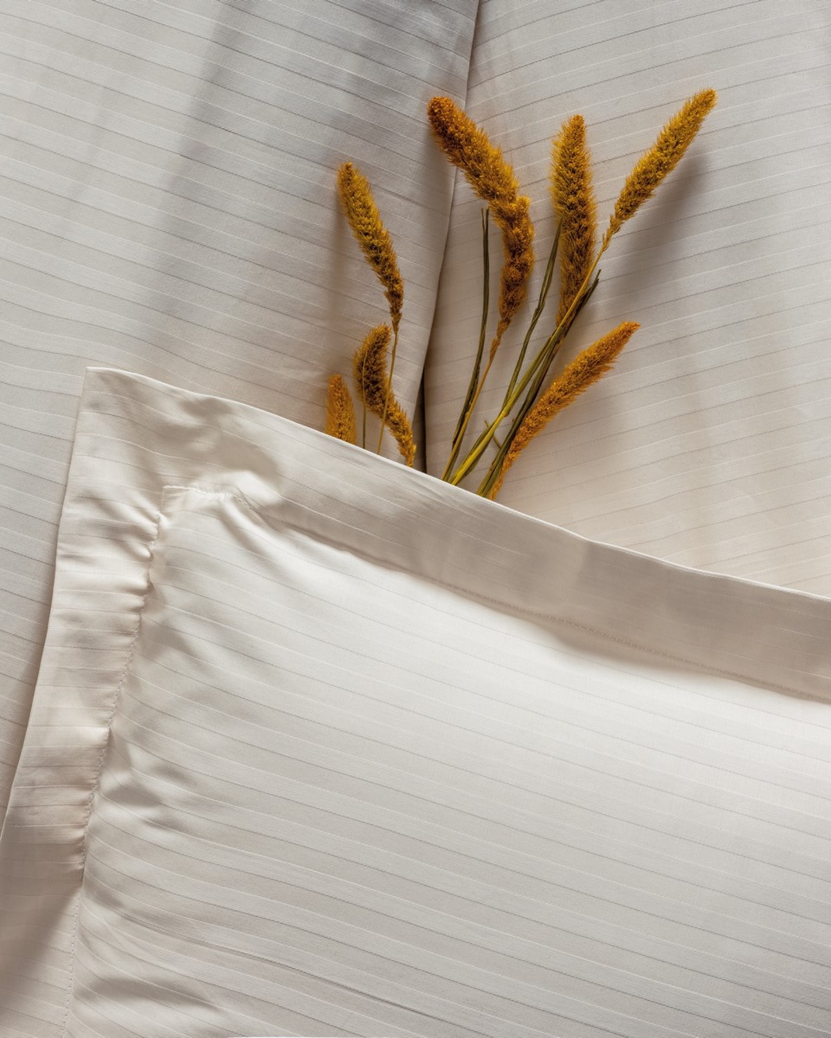 Cotton Box Elegant Stripe Saten Çift Kişilik Nevresim Takımı Ekru