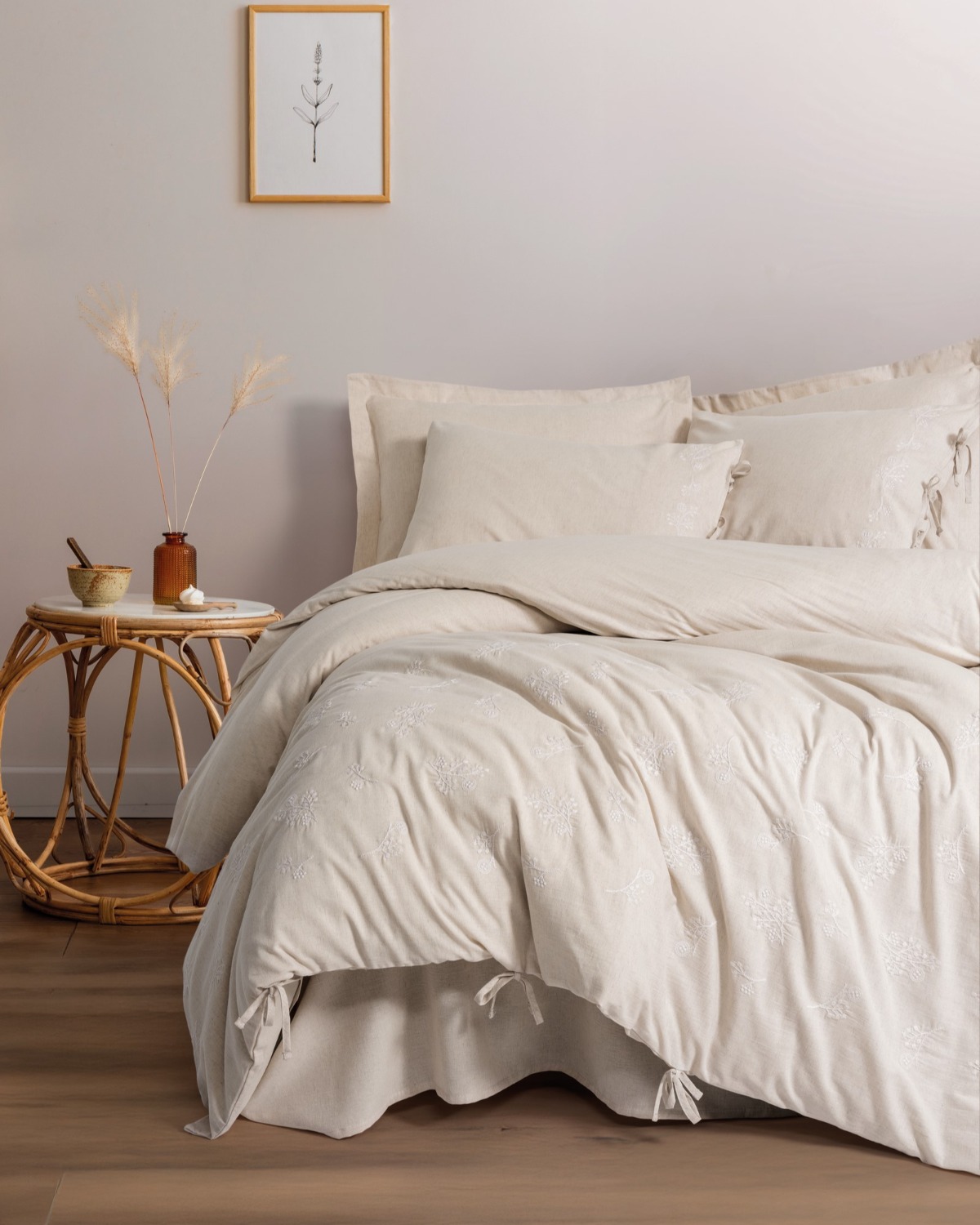 Cotton Box Cotton Keten Çift Kişilik Nevresim Takımı Esmira Bej