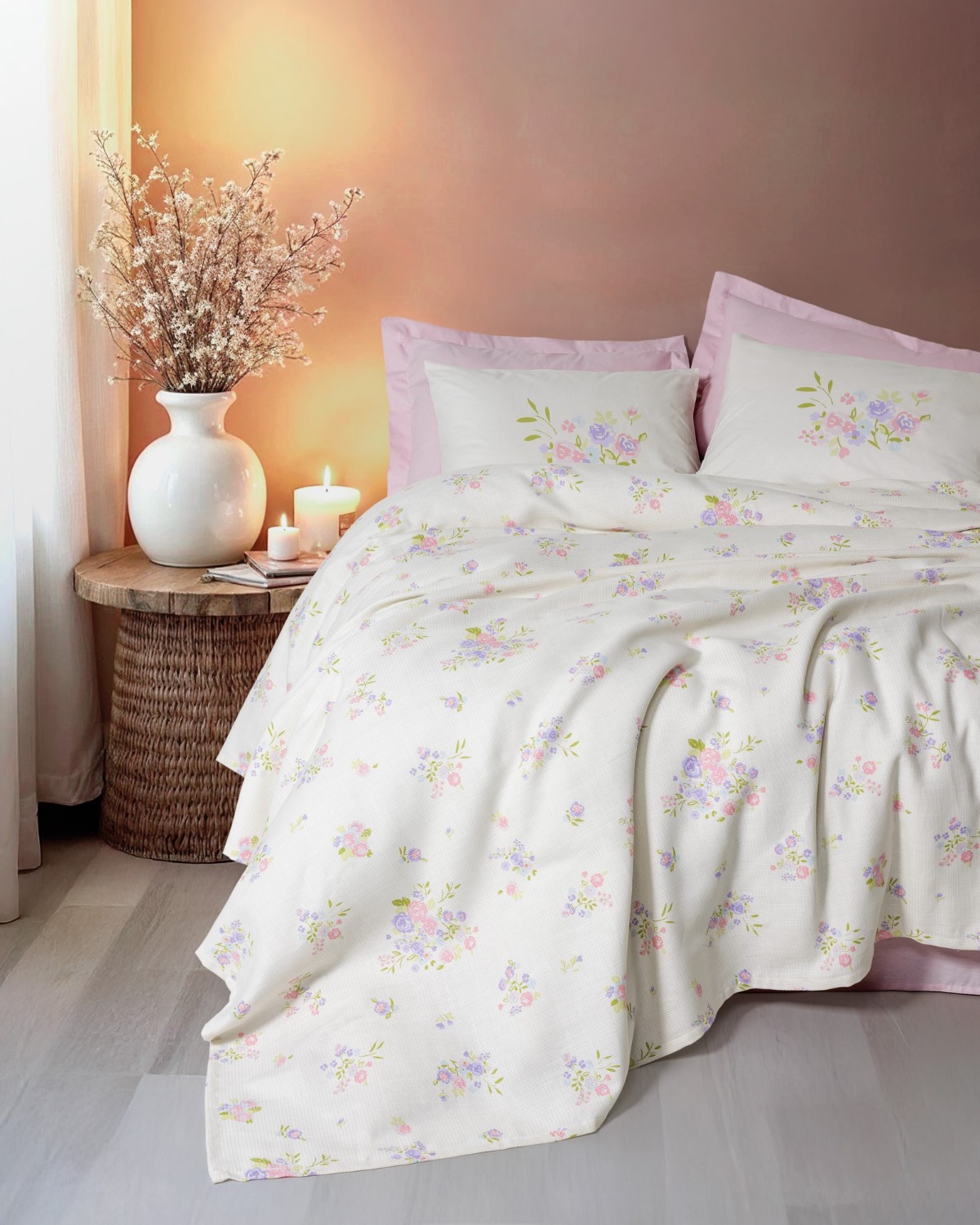 Cotton Box Estiva Çift Kişilik Pike Takımı Petal Pembe