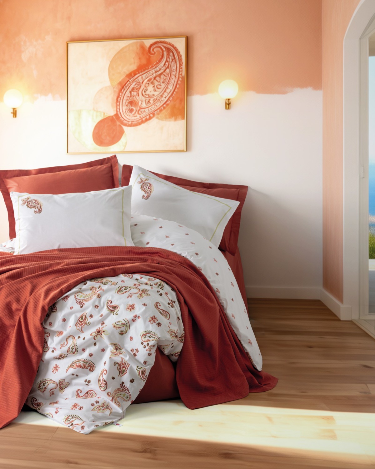 Cotton Box Vivid Çift Kişilik Pikeli Nevresim Takımı Paisia Tarçın