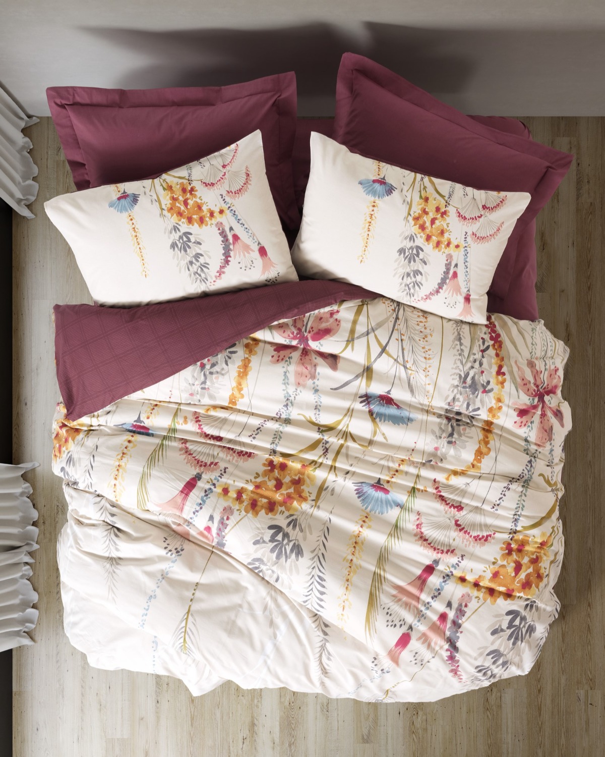 Cotton Box Çift Kişilik Nevresim Takımı Flos Bordo