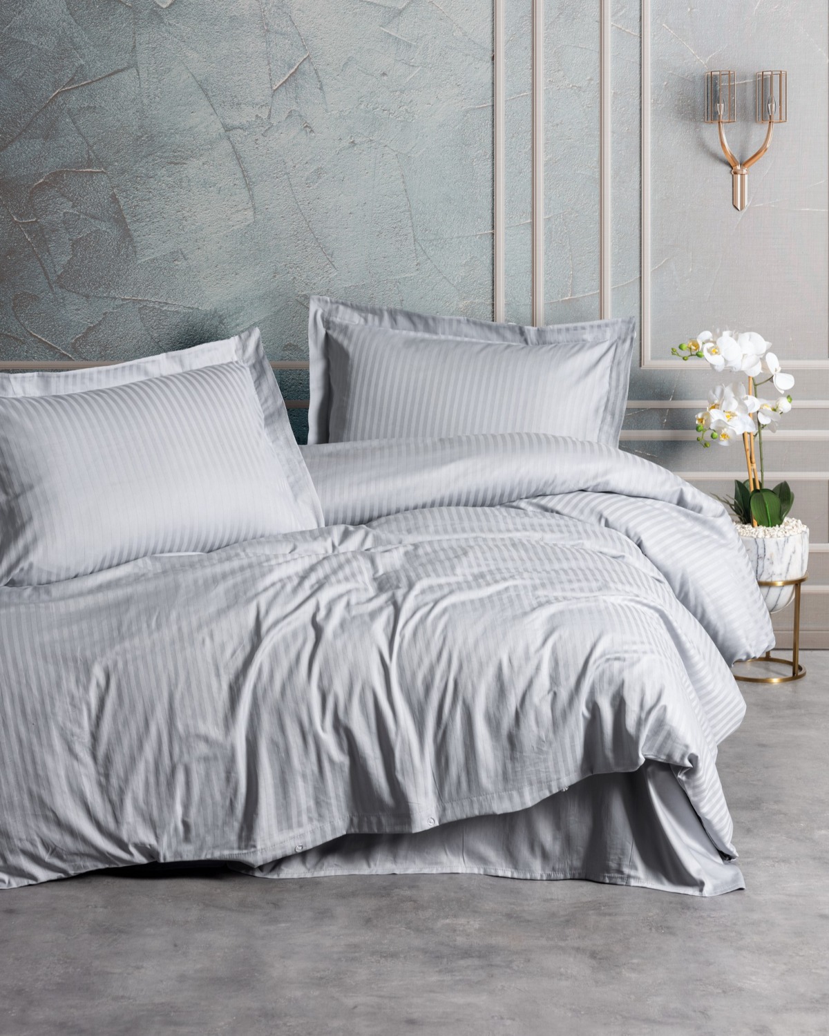 Cotton Box Elegant Stripe Saten Çift Kişilik Nevresim Takımı Gri