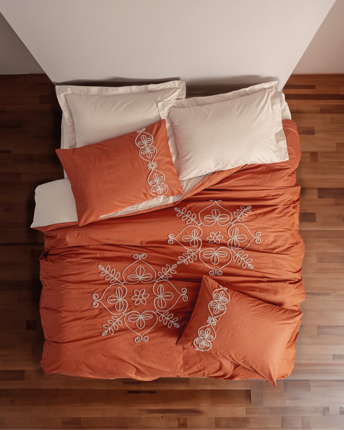 Cotton Box Nakışlı Ranforce Çift Kişilik Nevresim Takımı Tiva Bej