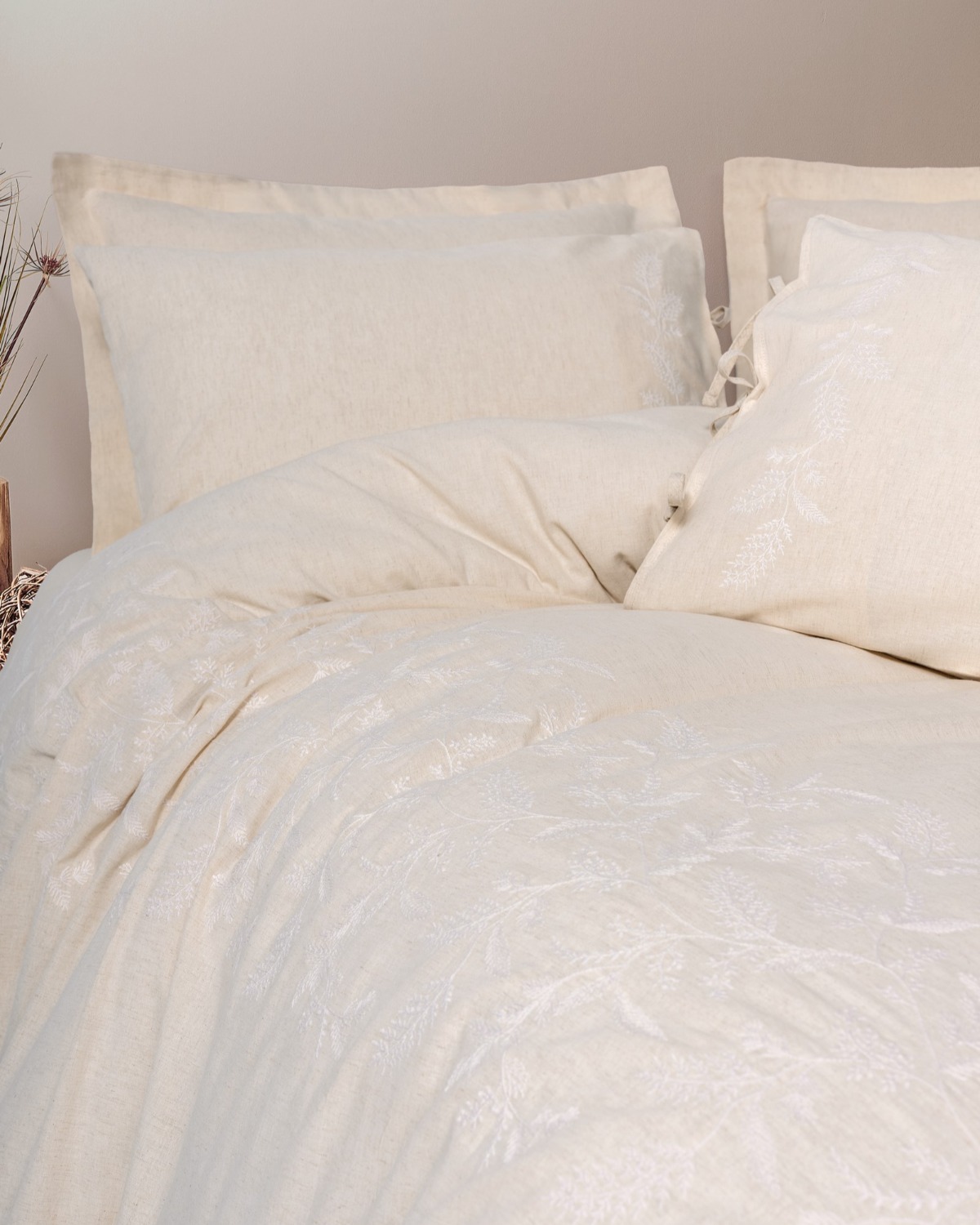 Cotton Box Cotton Keten Çift Kişilik Nevresim Takımı Kivora Bej