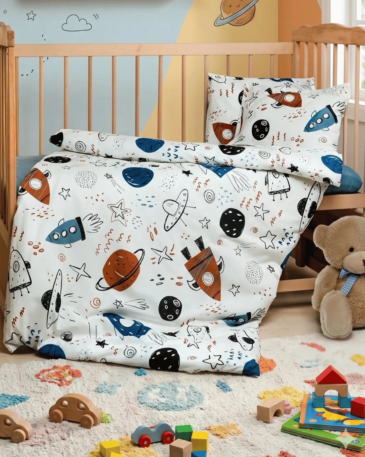 BEBE NEVRESIM TAKIMI Cotton Collection %100 Pamuk Bebek Nevresim Takımı Space