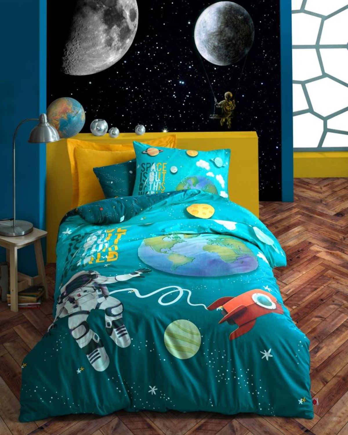 Cotton Box Junior Tek Kişilik Nevresim Takımı Little Astronaut Turkuaz