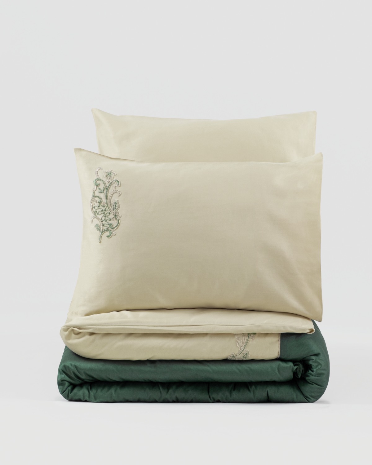 Cotton Box Nakışlı Saten Çift Kişilik Nevresim Takımı Andy Yeşil