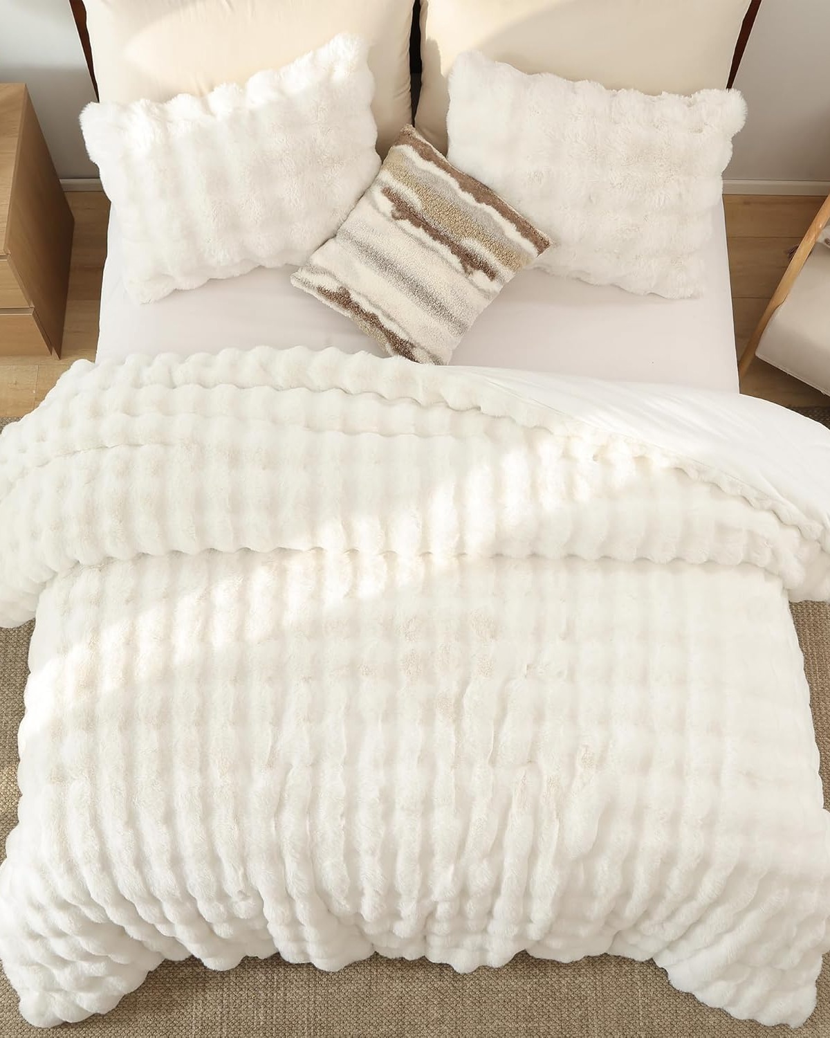 Evien Home Lory Faux Fur Bedspread Double 230x250 cm 3 Pieces