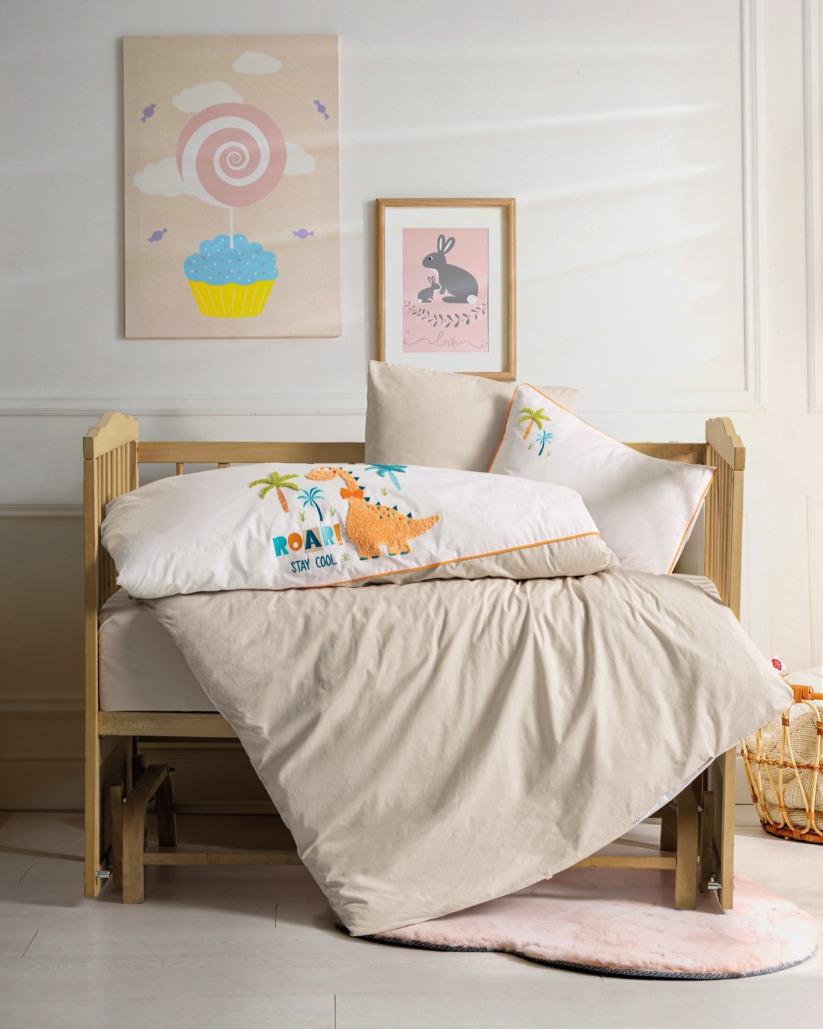 Cotton Box Punch Nakışlı Bebek Nevresim Takımı Kiddo Krem