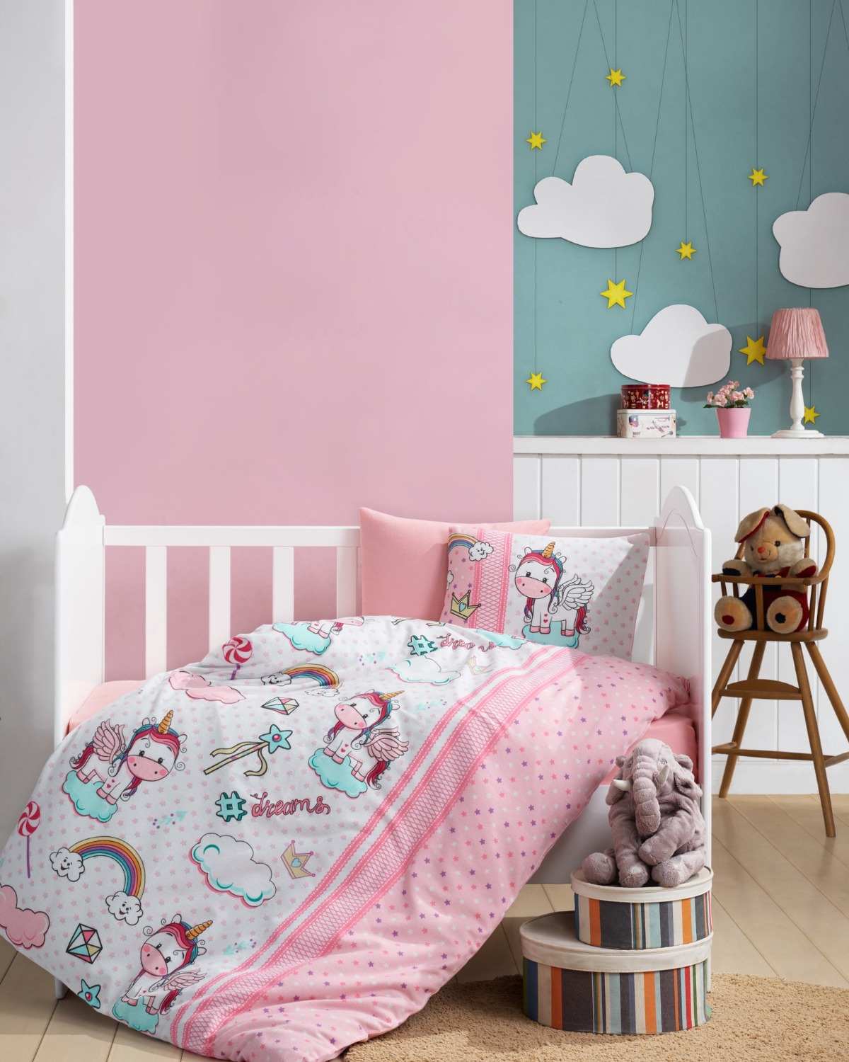 Cotton Box Flanel Bebek Nevresim Takımı Unicorn Pembe